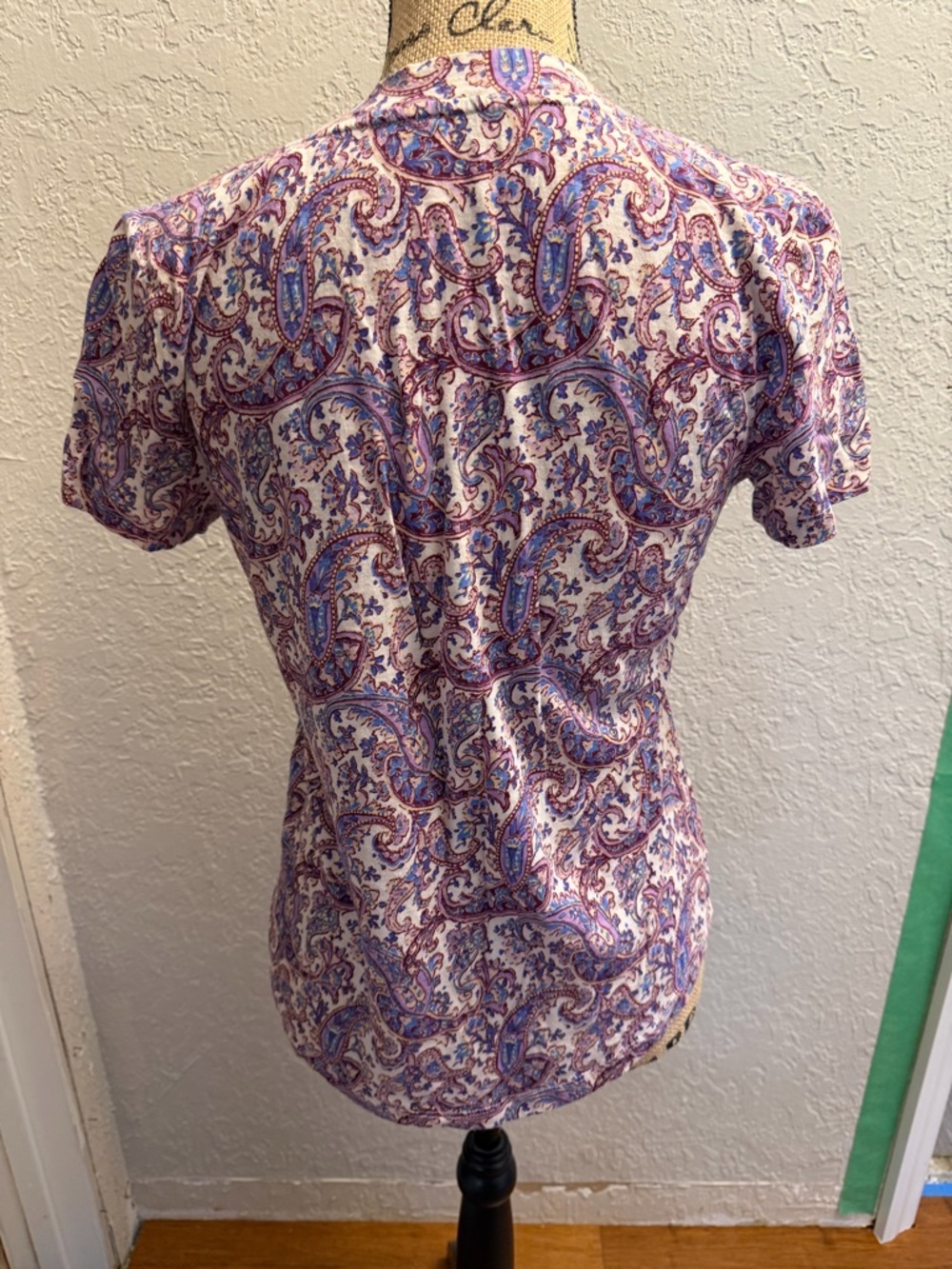 LOFT Purple & White Paisley V-Neck Short Sleeve Top - Picture 2 of 5